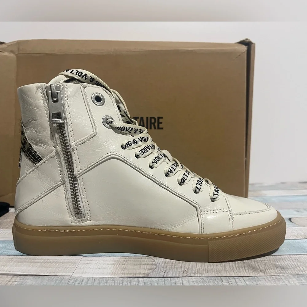 NEW Zadig & Voltaire High Flash Zebra Print Sneakers - Picture 7 of 11